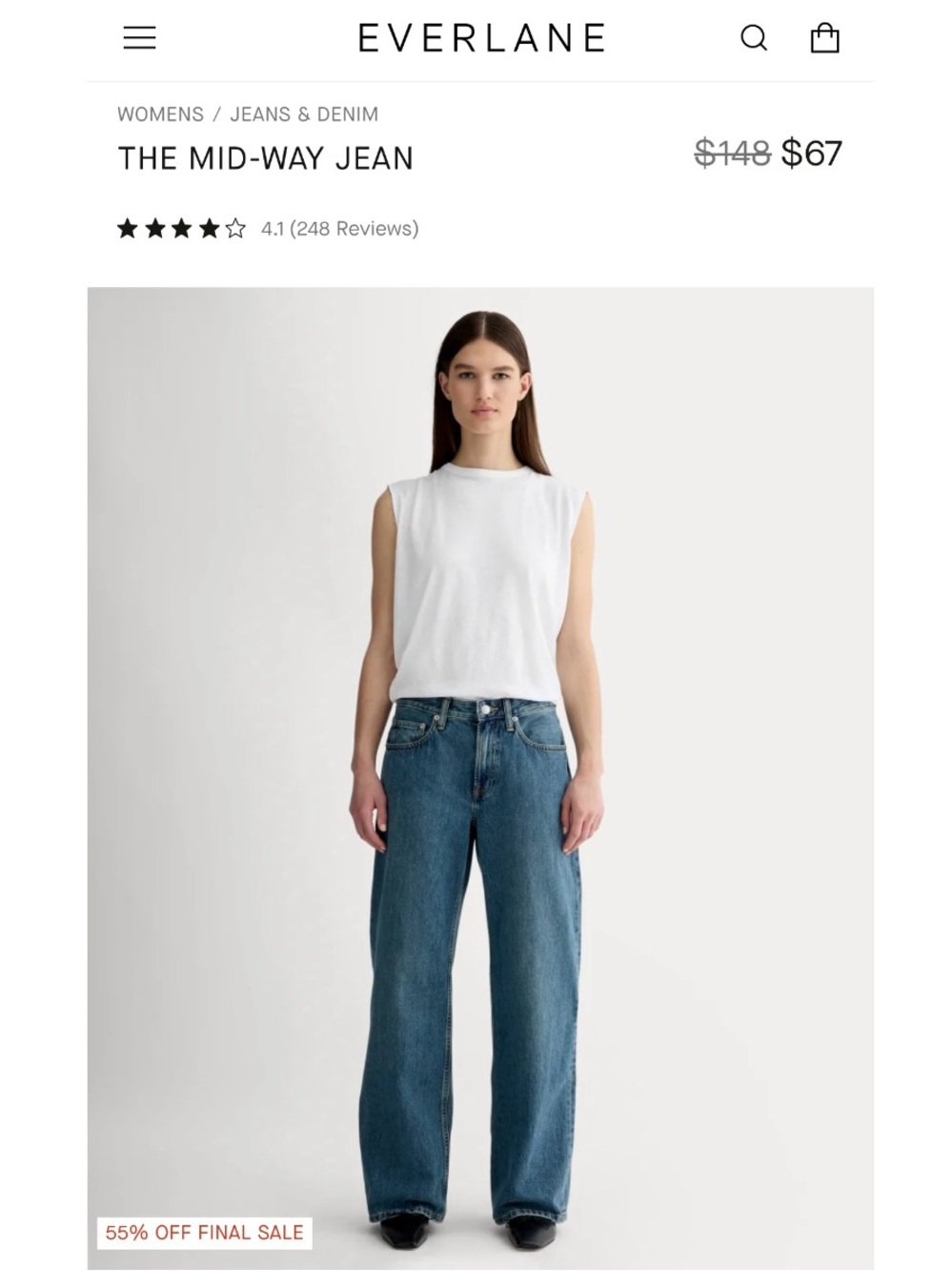 NWT Everlane Mid Way Wide Leg Jean Sold Out Online Size 28 in Whisper Blue